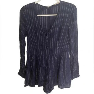 ☀️One the Land Women’s Blue with Metallic Stripes Romper